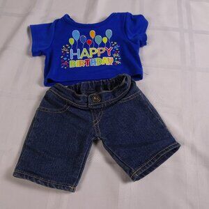 Build A Bear Blue Happy Birthday T-shirt and Jeans Casual Outfit Clothing